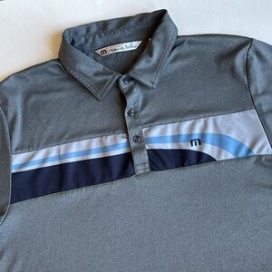 Travis Mathew Gray Blue Wave Striped Golf Performance Polo‎ Shirt Mens Large